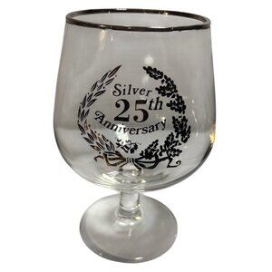 Silver 25th Anniversary Wine Glass Oversize Laurel Wreath Design 6" Tall